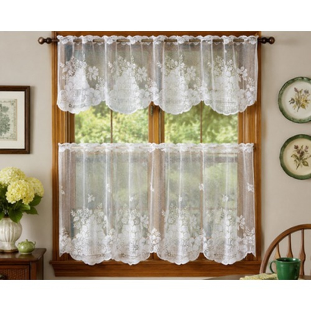 Vintage Heritage Lace Apple Basket Cafe Curtain Valance Tier White Lace